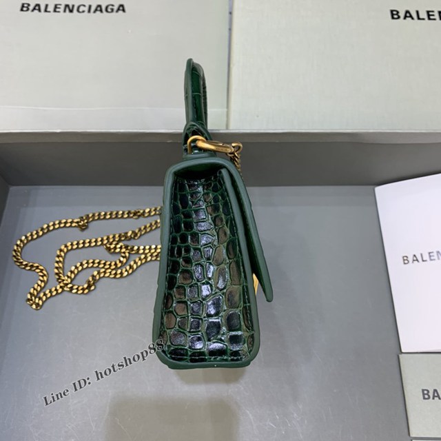 Balenciaga專櫃爆款手提女包 巴黎世家鱷魚紋牛皮墨綠mini Hourglass沙漏包 fyj1011